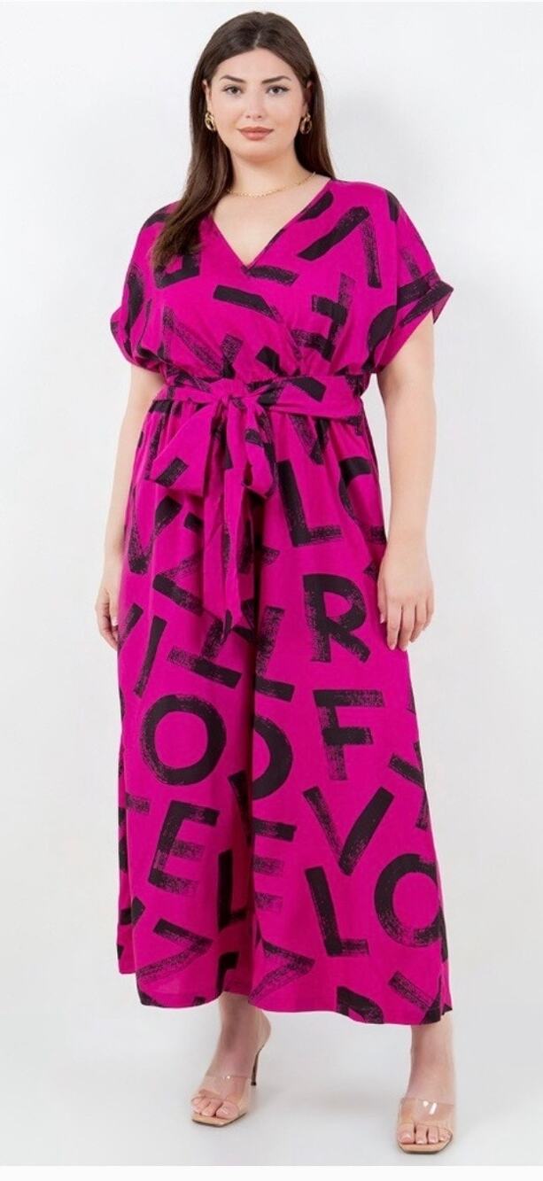 Soul Of Curves Fuchsia and Black Love Jumpsuit 1XL NWT